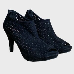 Madden Girl High Heel Ankle Booties Size 9 Black Perforated Open Toe Zipper